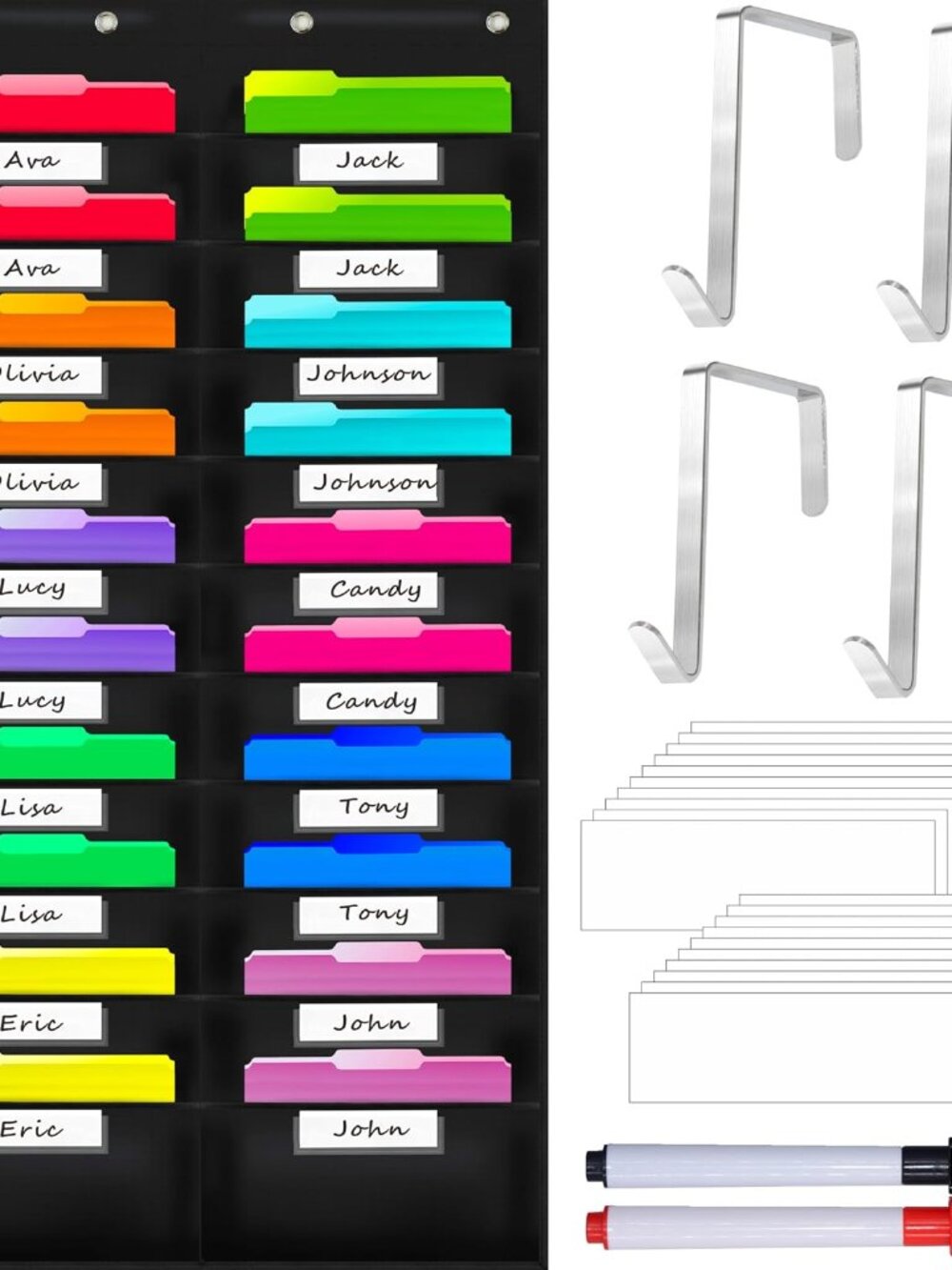 Nylon Storage Pocket Chart with 20 Name Tag Pockets, Hanging Wall File Organizer